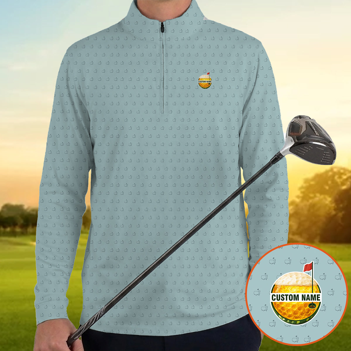Personalized Golf Polo Shirt for Men – Custom Name Golf Ball Pattern Polo, Breathable Performance Golf Shirt, Unique Gift for Golfers