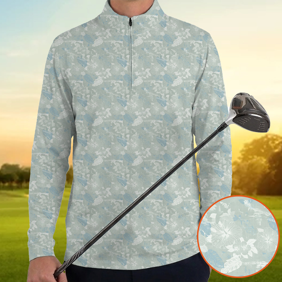 Men’s Hawaiian Style Golf Polo Shirt, Tropical Floral & Island Pattern Golf Shirt, Lightweight Summer Golf Polo for Golfers, Golf Vacation Shirt