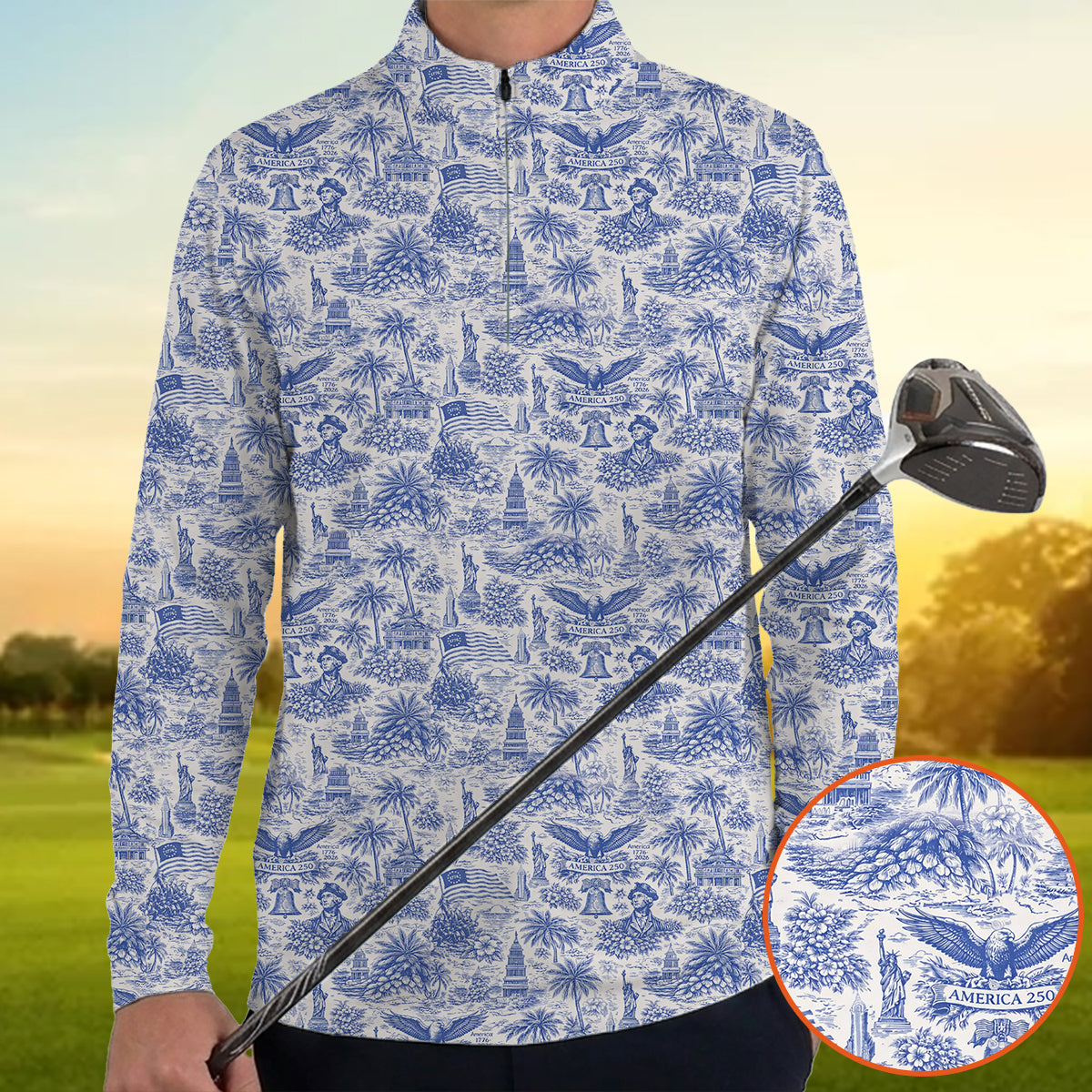America 250 Patriotic Golf Polo Shirt for Men 1776-2026 USA Independence Anniversary All Over Print Golf Shirt Patriotic American Eagle Golf Polo