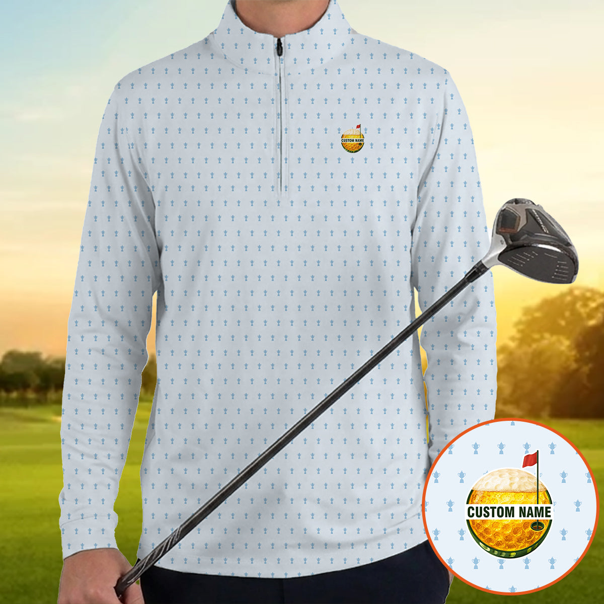 Personalized Custom Name Minimal Golf Trophy Pattern Polo Shirt for Men Stylish Golf Apparel