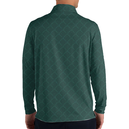 Masters Green Quarter Zip Golf Pullover for Men Classic Tournament Pattern Lightweight Long Sleeve Performance Golf Jacket