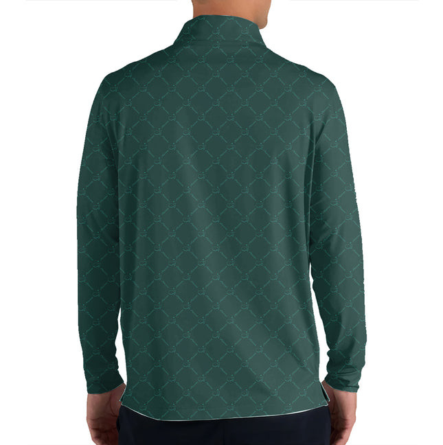 Masters Green Quarter Zip Golf Pullover for Men Classic Tournament Pattern Lightweight Long Sleeve Performance Golf Jacket