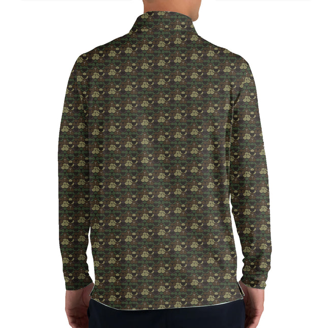 Camo Quarter Zip Golf Pullover for Men Camouflage All Over Print Lightweight Performance Long Sleeve Golf Jacket Outdoor Golf Apparel