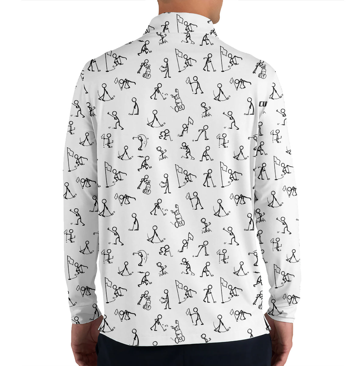 Funny Stick Figure Golf Pattern Polo Shirt for Men Custom Name All Over Print Golf Polo Golf Lover Gift Lightweight Performance Golf Shirt