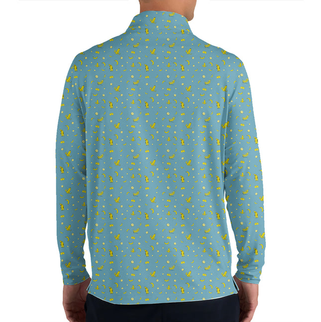 Personalized Banana Pattern Quarter Zip Golf Shirt – Custom Name Tropical Long Sleeve Golf Pullover