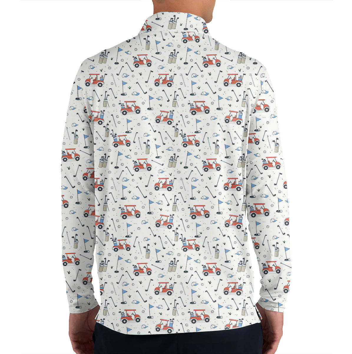 Personalized Funny Golf Cart Pattern Polo Shirt for Men All Over Print Golf Equipment Design Performance Golf Polo Lightweight Breathable Golf Apparel