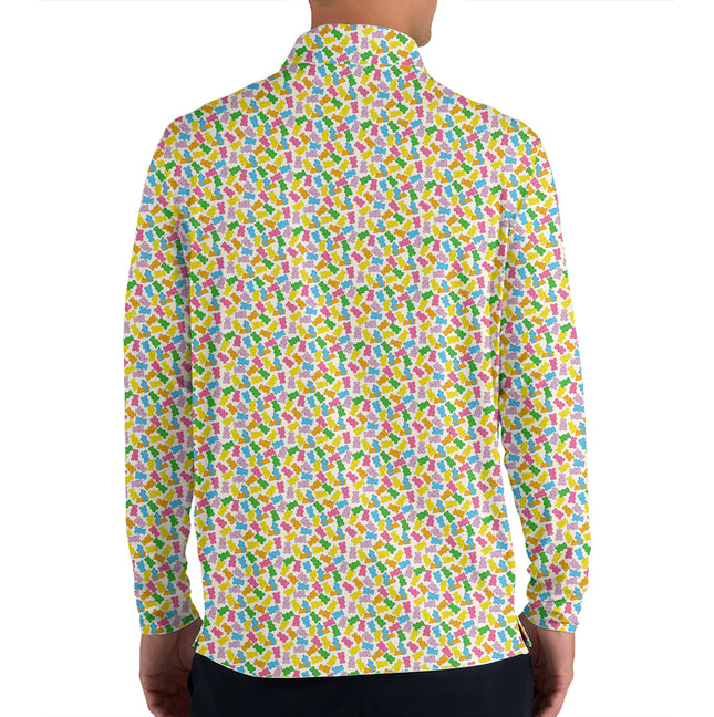 Colorful Gummy Bear Quarter Zip Golf Pullover for Men Funny Candy Pattern Lightweight Long Sleeve Performance Golf Jacket