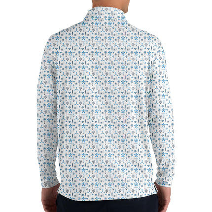 Blue Funny Golf Icons Quarter Zip Golf Pullover for Men Golf Equipment Pattern Lightweight Long Sleeve Performance Golf Jacket