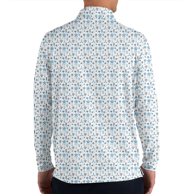 Blue Funny Golf Icons Quarter Zip Golf Pullover for Men Golf Equipment Pattern Lightweight Long Sleeve Performance Golf Jacket