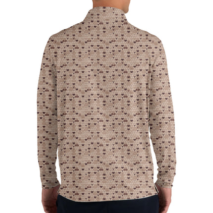 Brown Golf Ball Pattern Quarter Zip Golf Pullover for Men Classic All Over Print Lightweight Long Sleeve Performance Golf Jacket