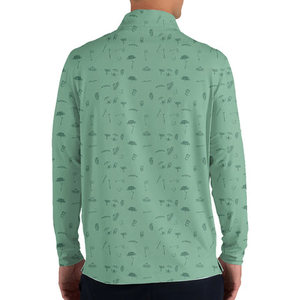 Personalized Golf Icons Quarter Zip Long Sleeve Shirt – Custom Name Golf Pullover for Men – Stylish Performance Polo