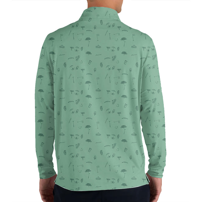 Personalized Golf Icons Quarter Zip Long Sleeve Shirt – Custom Name Golf Pullover for Men – Stylish Performance Polo