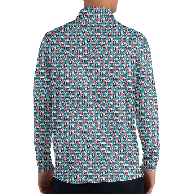 Personalized Abstract Boob Pattern Quarter Zip Golf Long Sleeve Shirt – Custom Name Funny Body Positive Polo Long Sleeve Golf Pullover