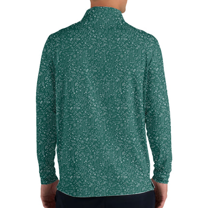 Green Golf Doodle Pattern Quarter Zip Golf Pullover for Men Funny All Over Print Lightweight Long Sleeve Performance Golf Jacket