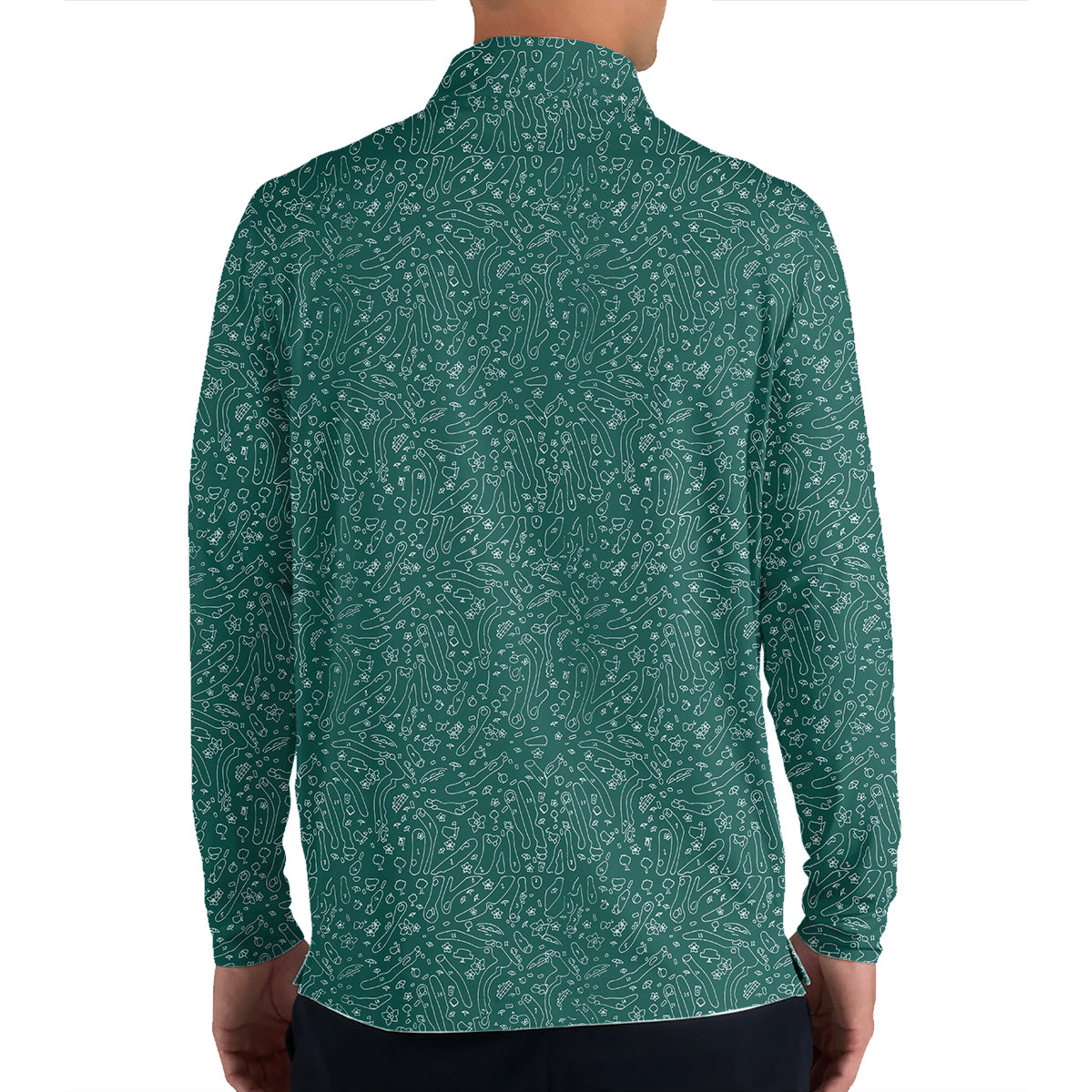 Personalized Green Golf Doodle Pattern Polo Shirt for Men Funny All Over Print Performance Golf Polo Lightweight Breathable Golf Apparel