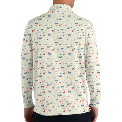 Funny Golf Course Map Quarter Zip Golf Pullover for Men Golf Strategy Pattern Lightweight Long Sleeve Performance Golf Jacket