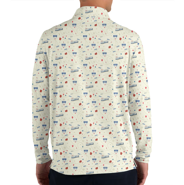 Funny Golf Course Map Quarter Zip Golf Pullover for Men Golf Strategy Pattern Lightweight Long Sleeve Performance Golf Jacket