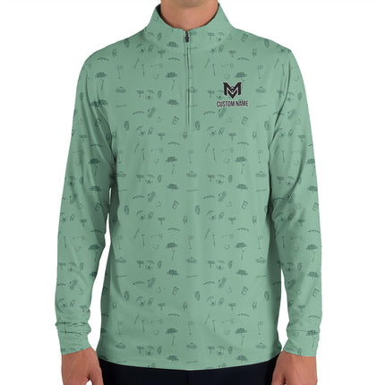 Personalized Golf Icons Quarter Zip Long Sleeve Shirt – Custom Name Golf Pullover for Men – Stylish Performance Polo