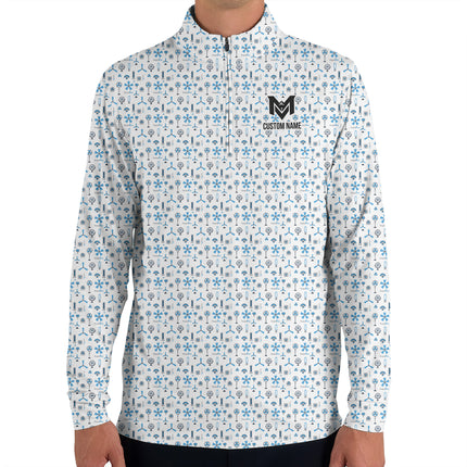 Blue Funny Golf Icons Quarter Zip Golf Pullover for Men Golf Equipment Pattern Lightweight Long Sleeve Performance Golf Jacket