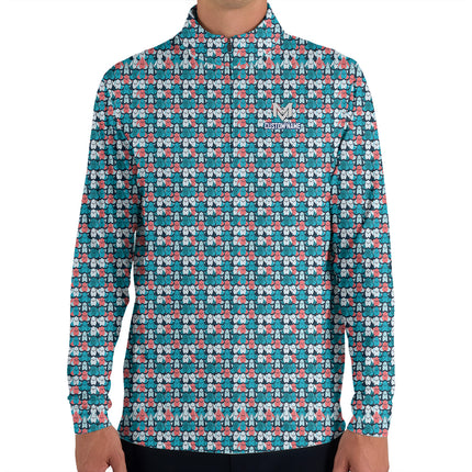 Colorful Golf Ball Pattern Quarter Zip Golf Pullover for Men All Over Print Lightweight Performance Long Sleeve Golf Jacket