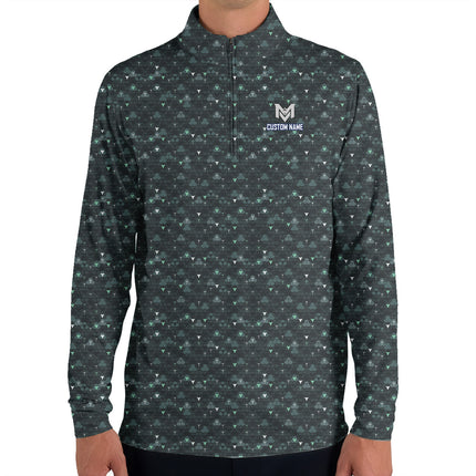 Dark Golf Ball Pattern Quarter Zip Golf Pullover for Men Modern All Over Print Lightweight Long Sleeve Performance Golf Jacket