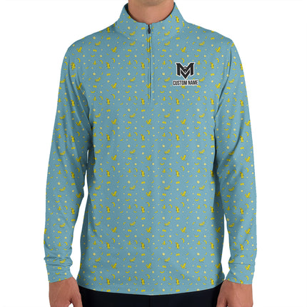 Personalized Banana Pattern Quarter Zip Golf Shirt – Custom Name Tropical Long Sleeve Golf Pullover