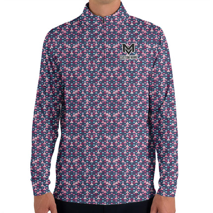 Pink Blue Golf Ball Pattern Quarter Zip Golf Pullover for Men Modern All Over Print Lightweight Long Sleeve Performance Golf Jacket