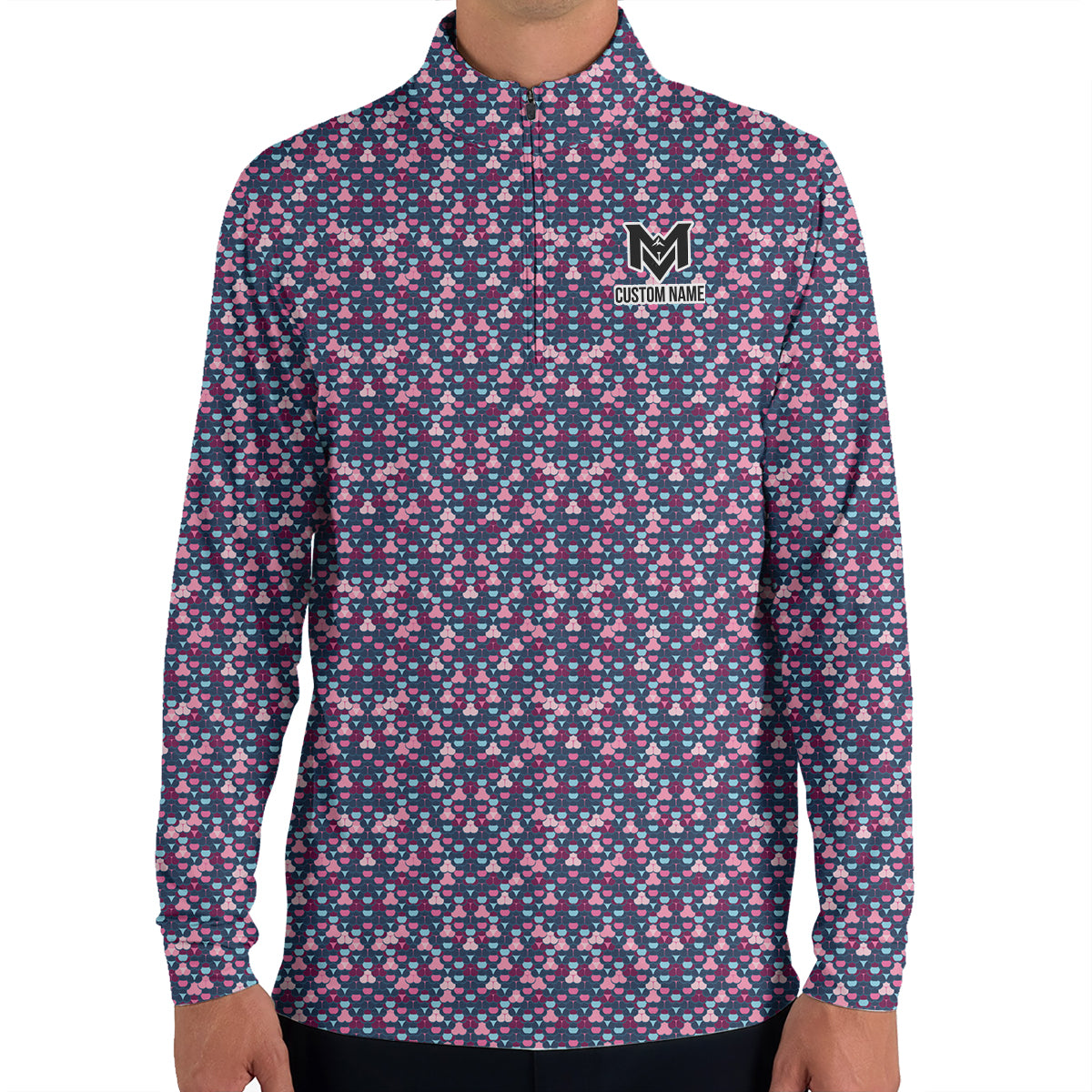 Personalized Pink Blue Golf Ball Pattern Polo Shirt for Men Modern All Over Print Performance Golf Polo Lightweight Breathable Golf Apparel