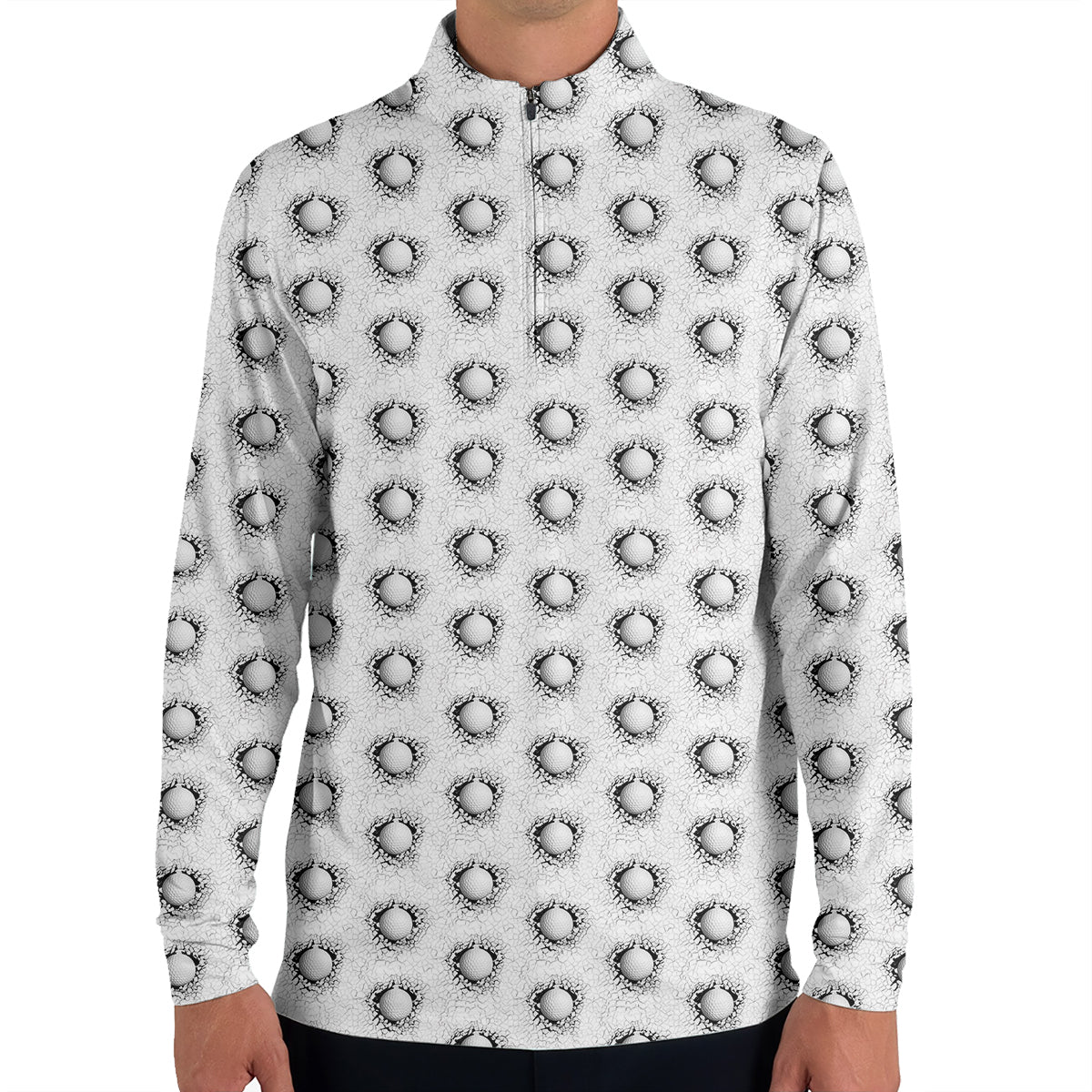 Cracked Golf Ball Pattern Golf Polo Shirt for Men – Unique 3D Golf Ball Print Performance Golf Shirt Lightweight Breathable Golf Polo