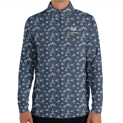 Blue Golf Ball Pattern Quarter Zip Golf Pullover for Men All Over Print Lightweight Long Sleeve Performance Golf Jacket