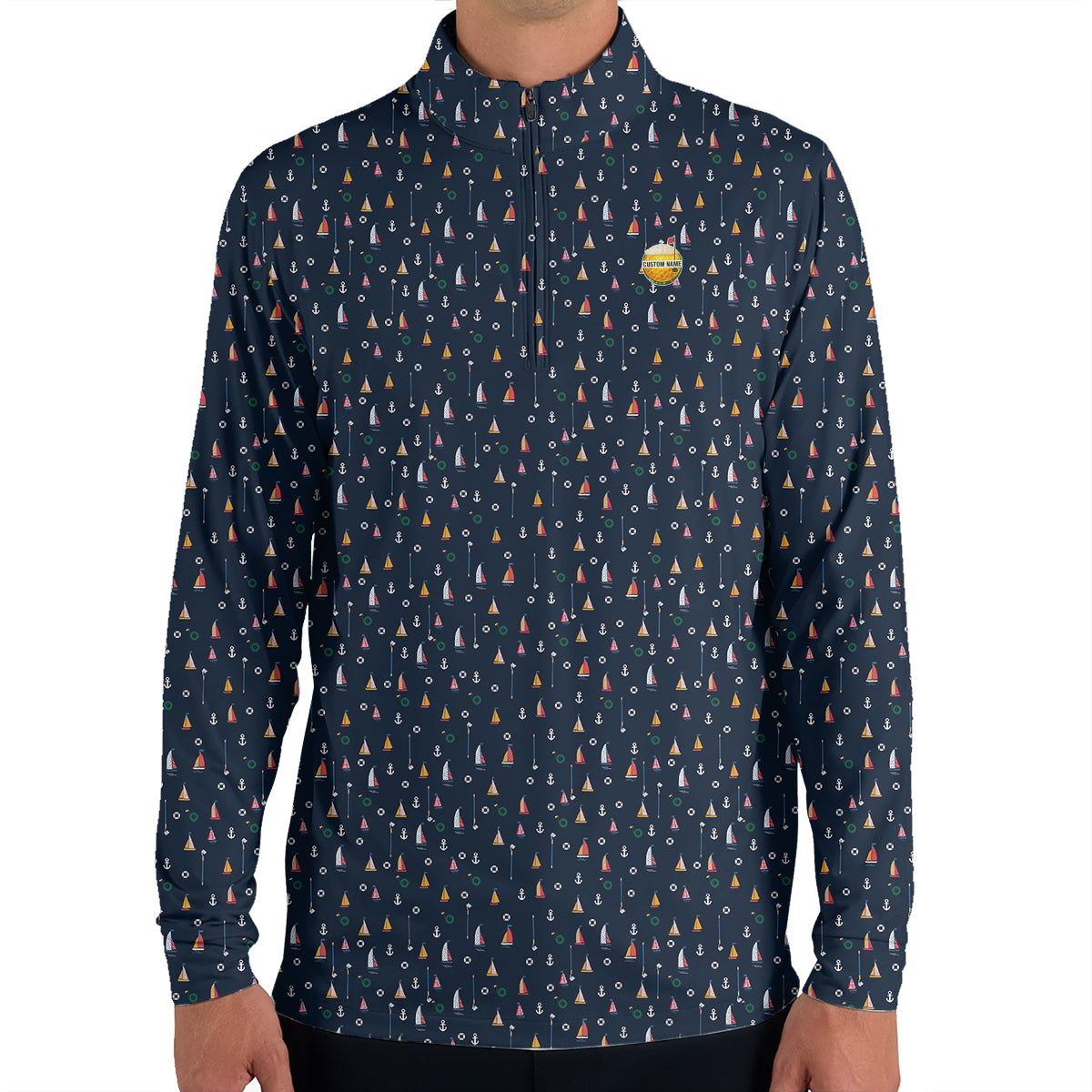 Personalized Custom Name Nautical Sailing Pattern Golf Polo Shirt for Men Unique Golf Apparel