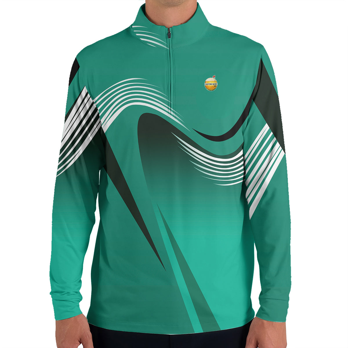 Personalized Custom Name Modern Wave Pattern Golf Polo Shirt for Men Stylish Golf Apparel