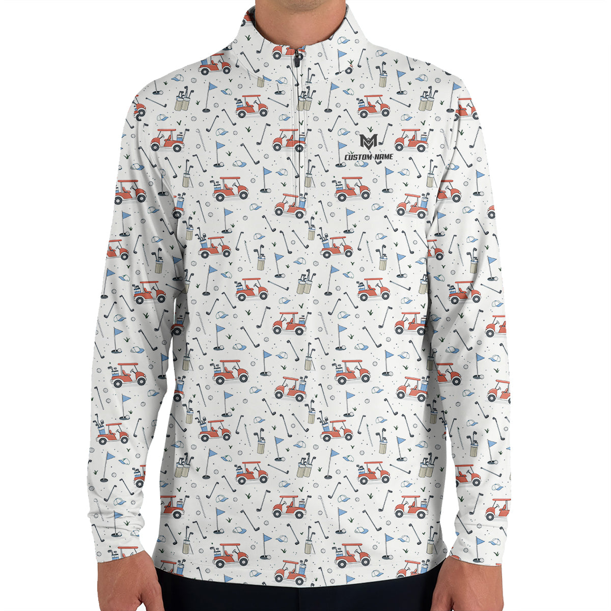 Personalized Funny Golf Cart Pattern Polo Shirt for Men All Over Print Golf Equipment Design Performance Golf Polo Lightweight Breathable Golf Apparel