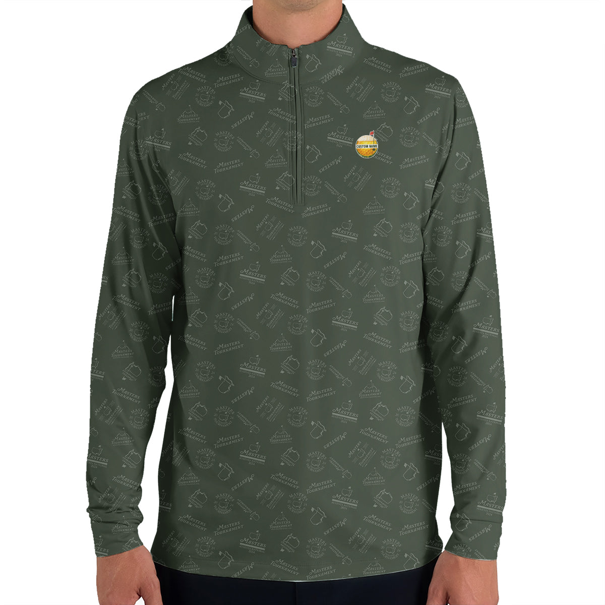 Personalized Masters Style Golf Polo Shirt for Men – Custom Name Golf Ball Logo Performance Polo, Dark Green Pattern Golf Shirt Gift for Golfers