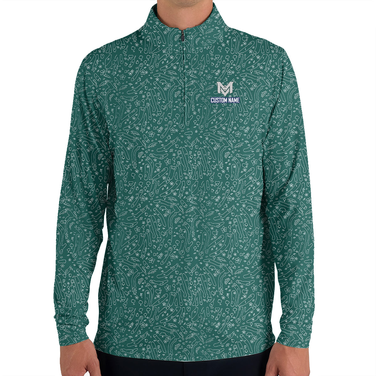 Personalized Green Golf Doodle Pattern Polo Shirt for Men Funny All Over Print Performance Golf Polo Lightweight Breathable Golf Apparel