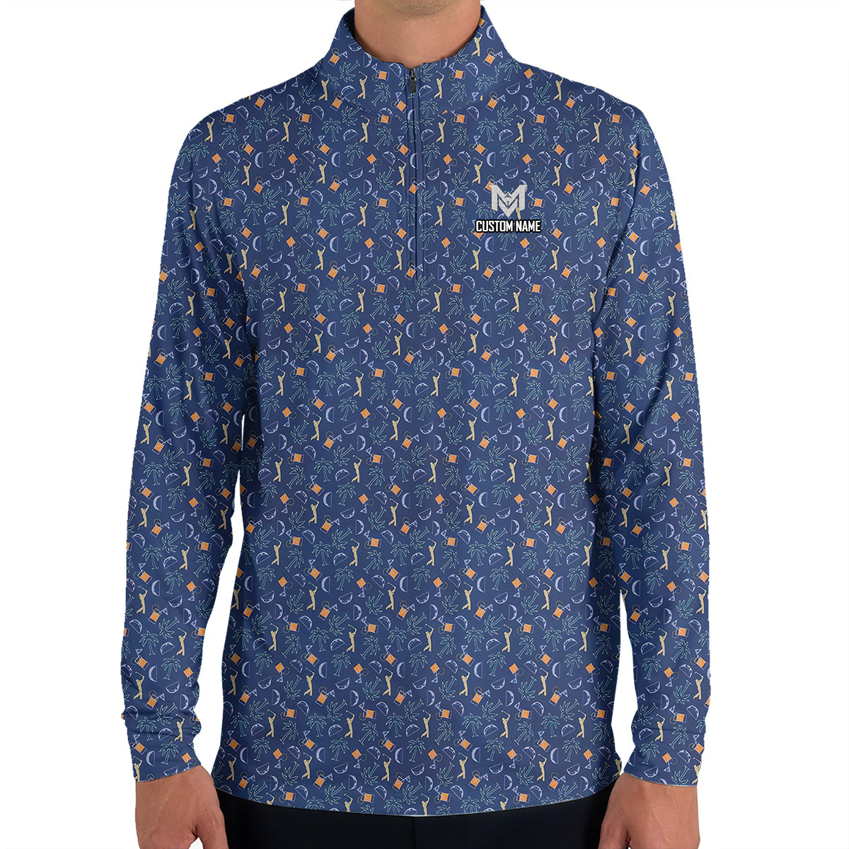 Personalized Funny Golf & Whiskey Pattern Polo Shirt for Men Tropical All Over Print Performance Golf Polo Lightweight Breathable Golfer Shirt