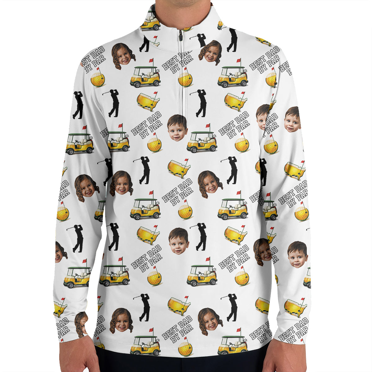 Funny Custom Baby Face, Golf Polo Shirt for Men, Best Dad By Par Golf Cart Pattern