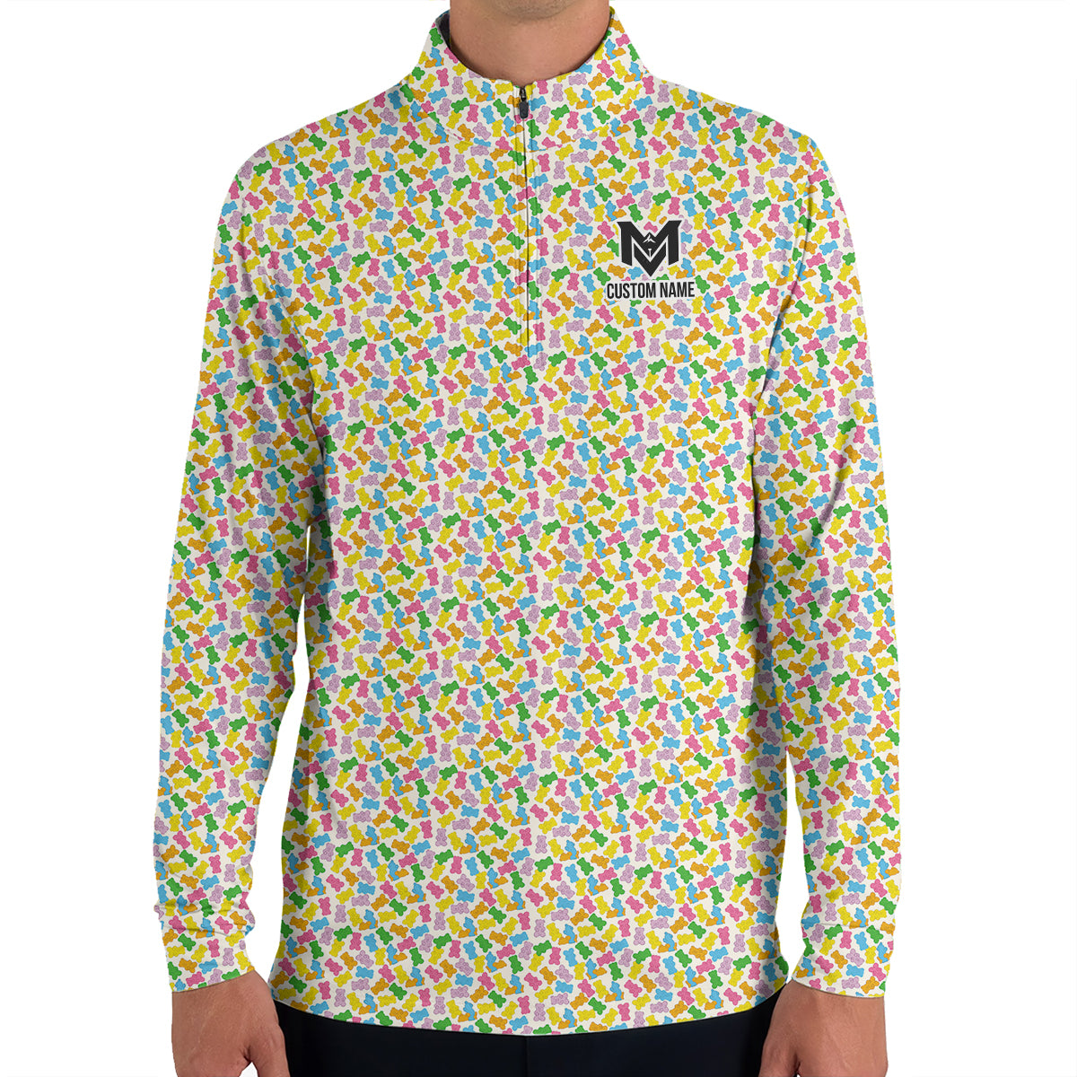 Personalized Colorful Gummy Bear Golf Polo Shirt for Men Funny Candy Pattern All Over Print Performance Golf Polo Lightweight Breathable Golf Apparel