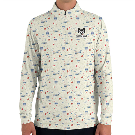 Funny Golf Course Map Quarter Zip Golf Pullover for Men Golf Strategy Pattern Lightweight Long Sleeve Performance Golf Jacket