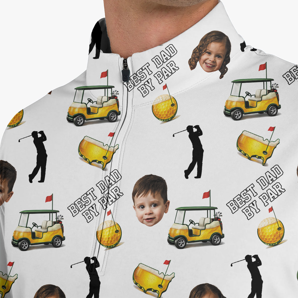 Funny Custom Baby Face, Golf Polo Shirt for Men, Best Dad By Par Golf Cart Pattern