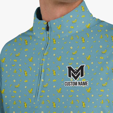 Personalized Banana Pattern Quarter Zip Golf Shirt – Custom Name Tropical Long Sleeve Golf Pullover