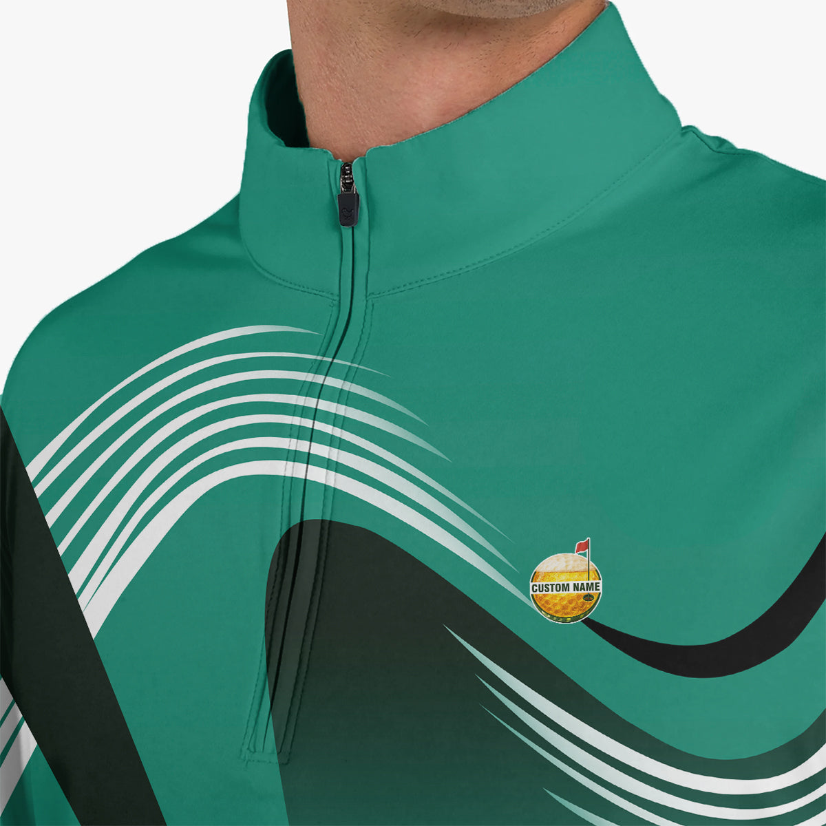 Personalized Custom Name Modern Wave Pattern Golf Polo Shirt for Men Stylish Golf Apparel