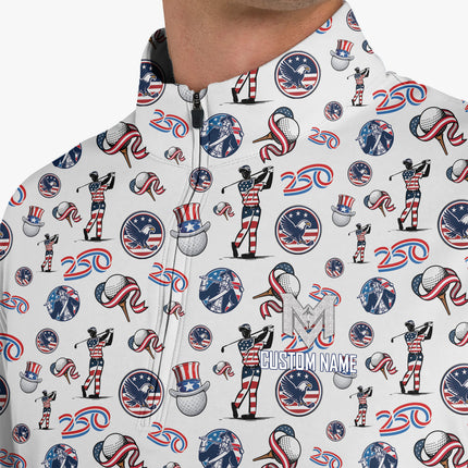 USA 250 Years Patriotic Quarter Zip Golf Pullover for Men American Flag Golfer All Over Print Lightweight Long Sleeve Golf Jacket
