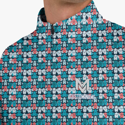 Colorful Golf Ball Pattern Quarter Zip Golf Pullover for Men All Over Print Lightweight Performance Long Sleeve Golf Jacket