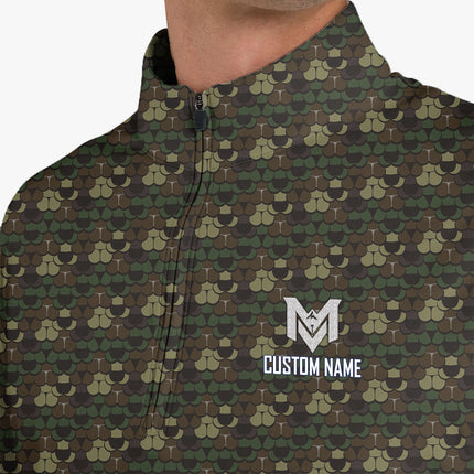 Camo Quarter Zip Golf Pullover for Men Camouflage All Over Print Lightweight Performance Long Sleeve Golf Jacket Outdoor Golf Apparel