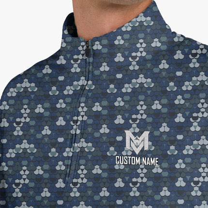 Blue Golf Ball Pattern Quarter Zip Golf Pullover for Men All Over Print Lightweight Long Sleeve Performance Golf Jacket