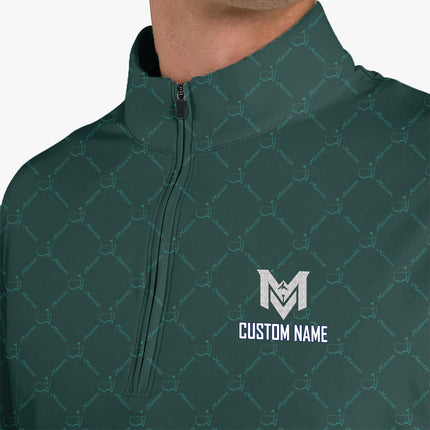 Masters Green Quarter Zip Golf Pullover for Men Classic Tournament Pattern Lightweight Long Sleeve Performance Golf Jacket