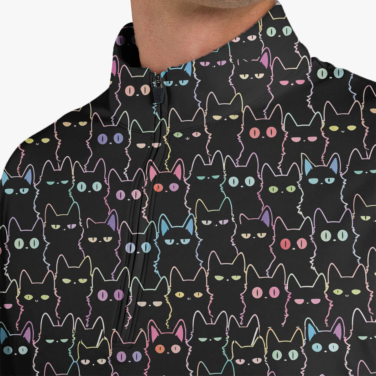 Black Cat Golf Polo Shirt Funny Cat Pattern Men Casual Golf Shirt