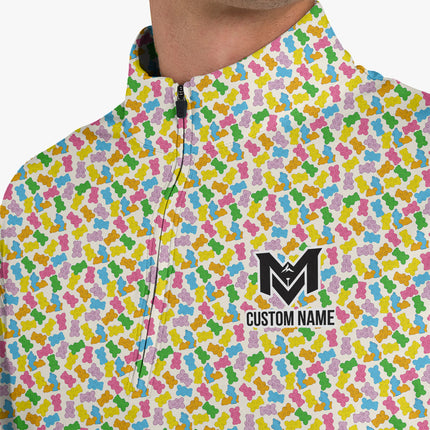 Colorful Gummy Bear Quarter Zip Golf Pullover for Men Funny Candy Pattern Lightweight Long Sleeve Performance Golf Jacket