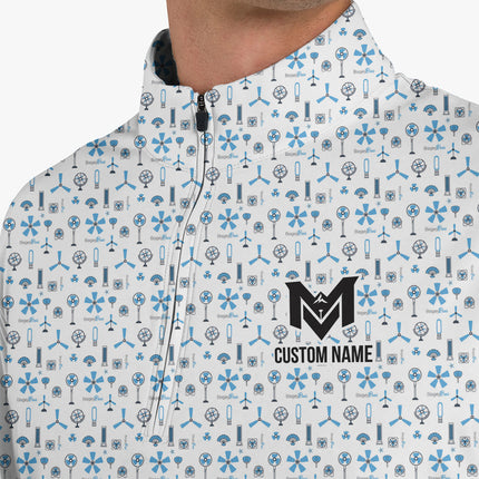 Blue Funny Golf Icons Quarter Zip Golf Pullover for Men Golf Equipment Pattern Lightweight Long Sleeve Performance Golf Jacket